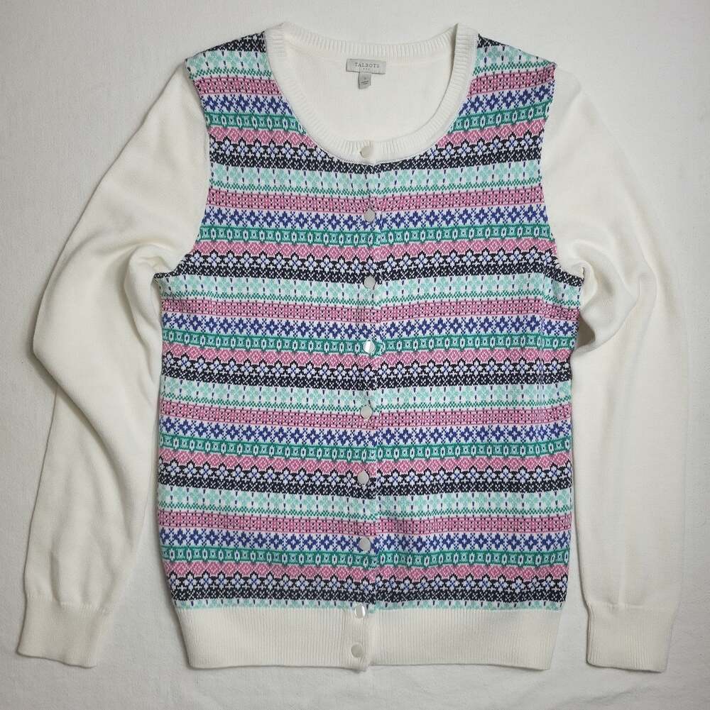 Talbots Women Small Multi-Colored Cardigan Sweater Buttonup Cotton Blend Grandma